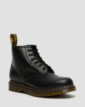 Dr. Martens 101 Yellow Stitch Smooth Leather Ankle Boots Czarne | SN-DM84163