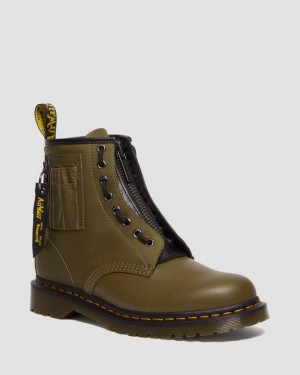 Dr. Martens 1460 Ben Alpha Industries Nylon & Leather Lace Up Boots Olive/Black | SN-DM84129