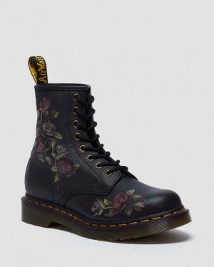 Dr. Martens 1460 Decayed Roses Lace Up Boots Czarne | SN-DM84311