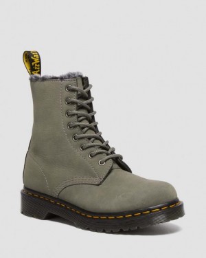 Dr. Martens 1460 Serena Faux Fur Lined Nubuck Lace Up Boots Szare | SN-DM84435