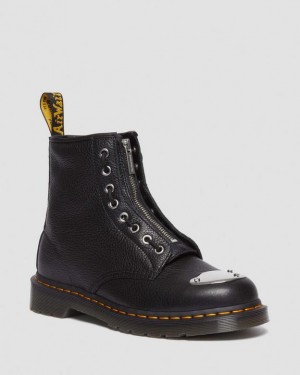 Dr. Martens 1460 Toe Plate Lunar Leather Jungle Zip Boots Czarne | SN-DM84290