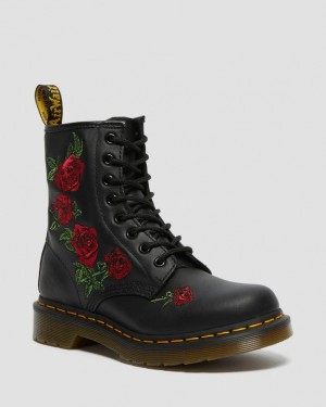 Dr. Martens 1460 Vonda Floral Leather Lace Up Boots Czarne | SN-DM84260