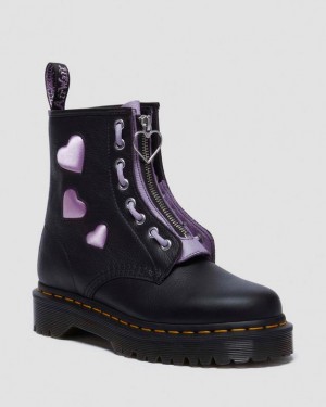 Dr. Martens 1460 Zip Heart Virgina Satin Lux Lace Up Boots Black/Purple | SN-DM84315