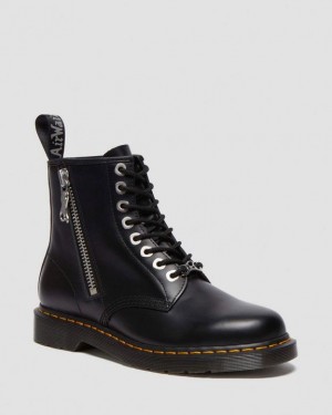 Dr. Martens 1460 Zip Smooth Leather Lace Up Boots Czarne | SN-DM84264