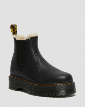 Dr. Martens 2976 Faux Fur Lined Platform Chelsea Boots Czarne | SN-DM84159