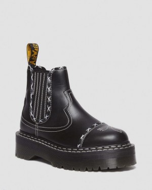 Dr. Martens 2976 Gothic Americana Leather Platform Chelsea Boots Czarne | SN-DM84348