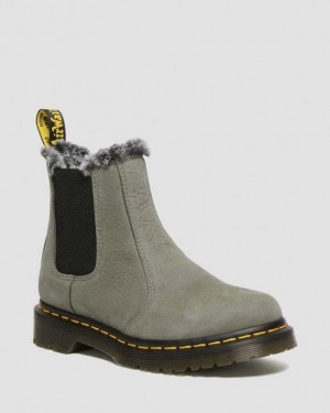 Dr. Martens 2976 Leonore Faux Fur Lined Nubuck Chelsea Boots Szare | SN-DM84328