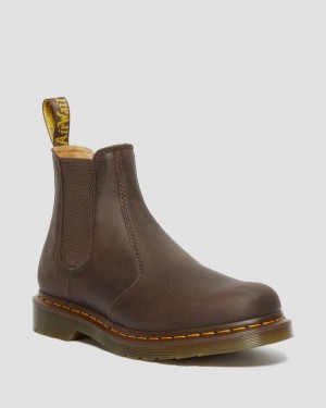 Dr. Martens 2976 Yellow Stitch Crazy Horse Leather Chelsea Boots Ciemny Brązowe | SN-DM84850