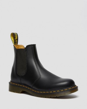 Dr. Martens 2976 Yellow Stitch Smooth Leather Chelsea Boots Czarne | SN-DM84837