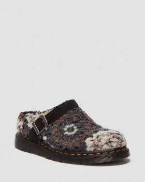 Dr. Martens Isham Crochet Wool Suede Mules Czarne | SN-DM84980