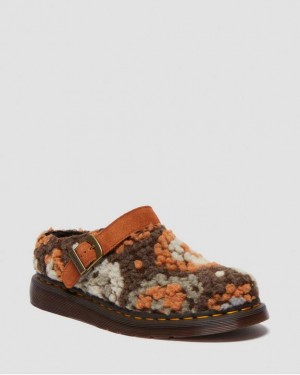 Dr. Martens Isham Crochet Wool Suede Mules Brązowe | SN-DM84981