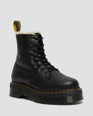 Dr. Martens Jadon Boot Leather Faux Fur Lined Platforms Czarne | SN-DM84151