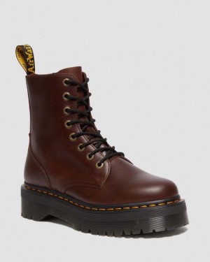 Dr. Martens Jadon Boot Pull Up Leather Platforms Ciemny Brązowe | SN-DM84858