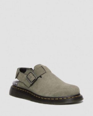 Dr. Martens Jorge II Faux Fur Lined Nubuck Slingback Mules Szare | SN-DM84444