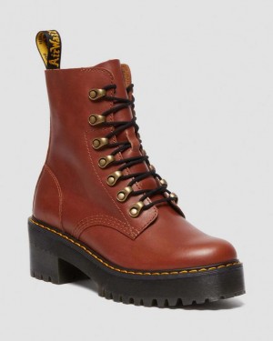 Dr. Martens Leona Farrier Leather Heeled Boots Brązowe | SN-DM84172