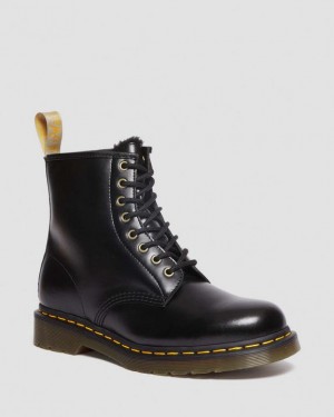 Dr. Martens Vegan 1460 Faux Fur Lined Lace Up Boots Czarne | SN-DM84296