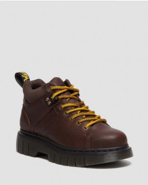 Dr. Martens Woodard Grizzly Leather Low Casual Boots Ciemny Brązowe | SN-DM84895