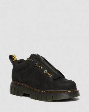 Dr. Martens Woodard Tumbled Nubuck Leather Low Casual Boots Czarne | SN-DM84966