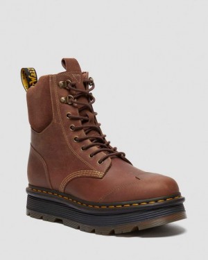 Dr. Martens Zebzag 8 Ties Burnish Waxy Lace Up Boots Brązowe | SN-DM84166