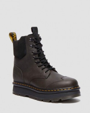 Dr. Martens Zebzag 8 Ties Burnish Waxy Lace Up Boots Black/Grey | SN-DM84196