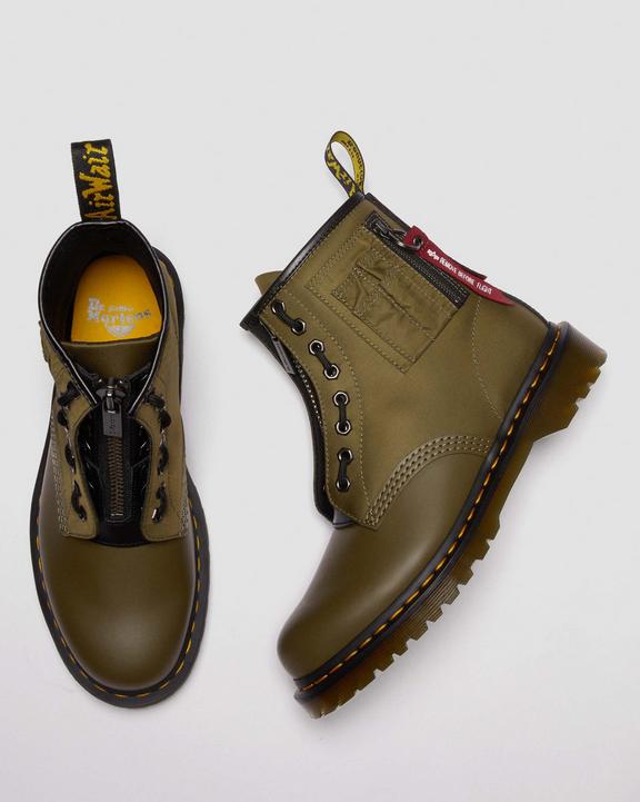 Dr. Martens 1460 Ben Alpha Industries Nylon & Leather Lace Up Boots Olive/Black | SN-DM84129