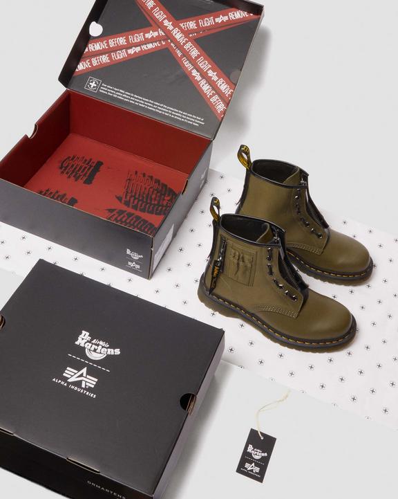 Dr. Martens 1460 Ben Alpha Industries Nylon & Leather Lace Up Boots Olive/Black | SN-DM84129