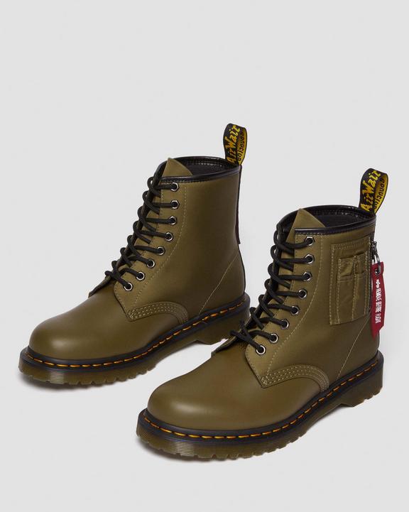 Dr. Martens 1460 Ben Alpha Industries Nylon & Leather Lace Up Boots Olive/Black | SN-DM84129