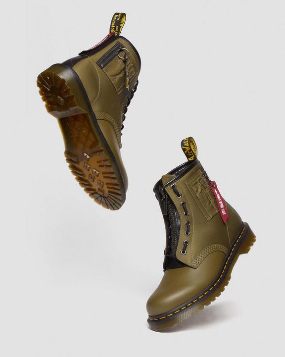 Dr. Martens 1460 Ben Alpha Industries Nylon & Leather Lace Up Boots Olive/Black | SN-DM84129