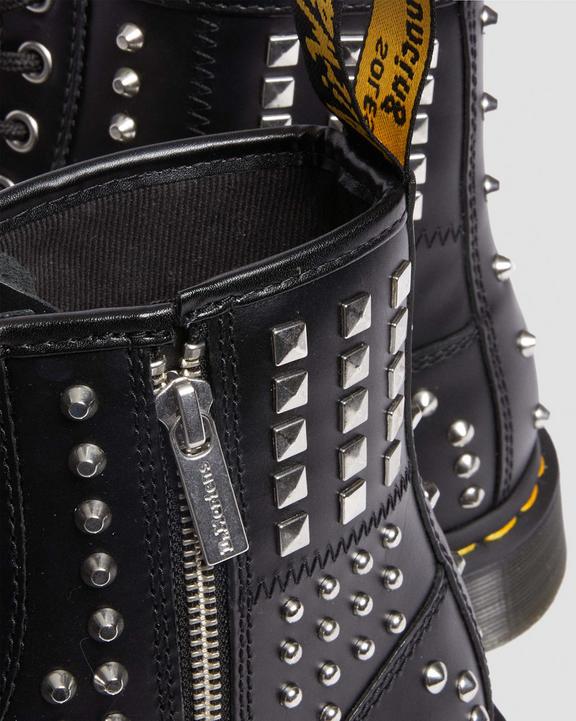 Dr. Martens 1460 Studded Zip Atlas Leather Lace Up Boots Czarne | SN-DM84857