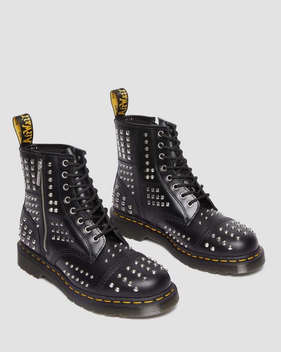 Dr. Martens 1460 Studded Zip Atlas Leather Lace Up Boots Czarne | SN-DM84857