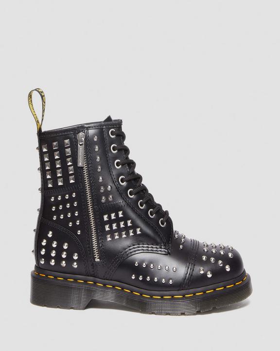 Dr. Martens 1460 Studded Zip Atlas Leather Lace Up Boots Czarne | SN-DM84857