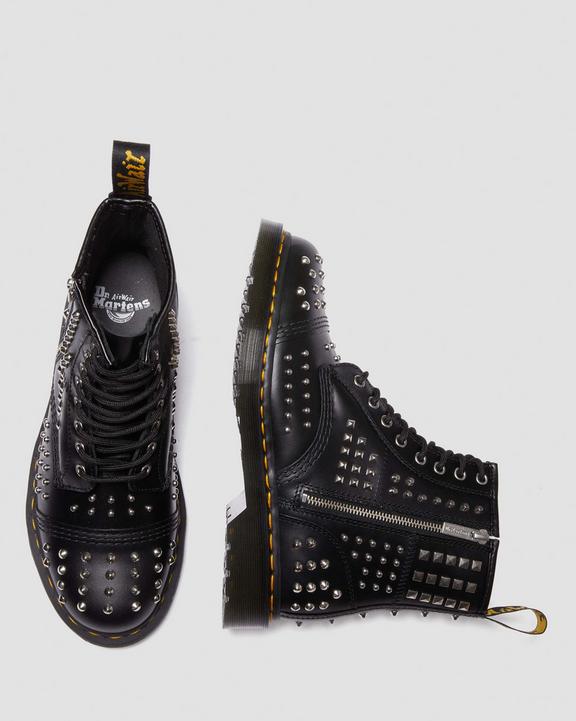 Dr. Martens 1460 Studded Zip Atlas Leather Lace Up Boots Czarne | SN-DM84857