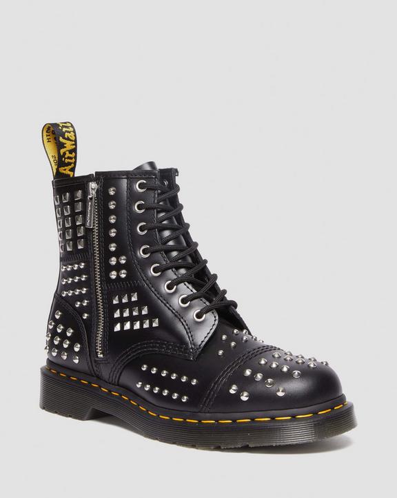 Dr. Martens 1460 Studded Zip Atlas Leather Lace Up Boots Czarne | SN-DM84857