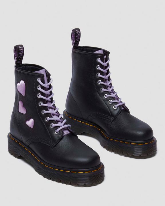 Dr. Martens 1460 Zip Heart Virgina Satin Lux Lace Up Boots Black/Purple | SN-DM84315