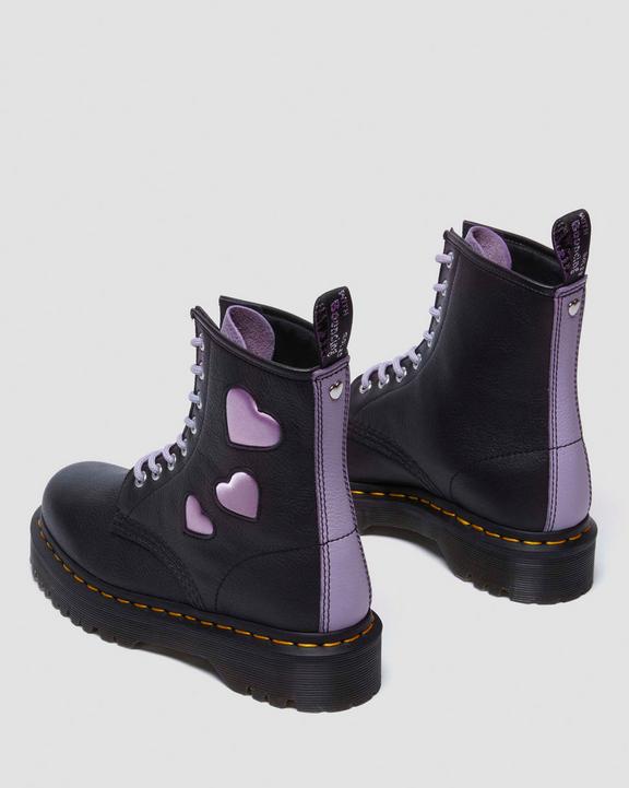 Dr. Martens 1460 Zip Heart Virgina Satin Lux Lace Up Boots Black/Purple | SN-DM84315