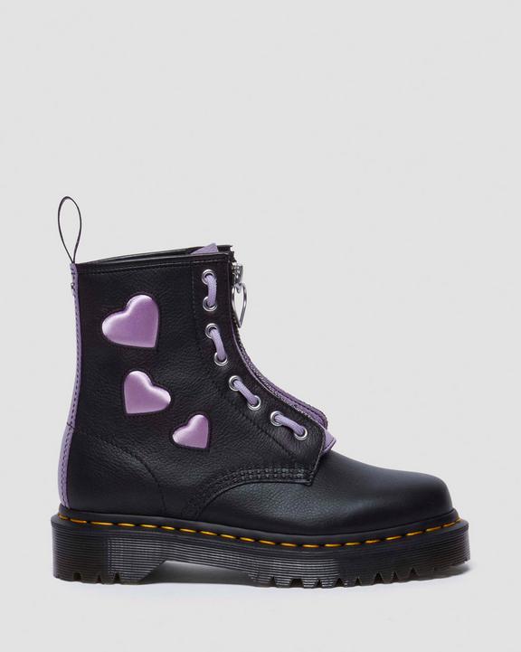 Dr. Martens 1460 Zip Heart Virgina Satin Lux Lace Up Boots Black/Purple | SN-DM84315