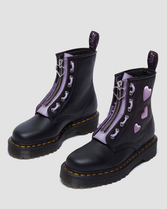 Dr. Martens 1460 Zip Heart Virgina Satin Lux Lace Up Boots Black/Purple | SN-DM84315