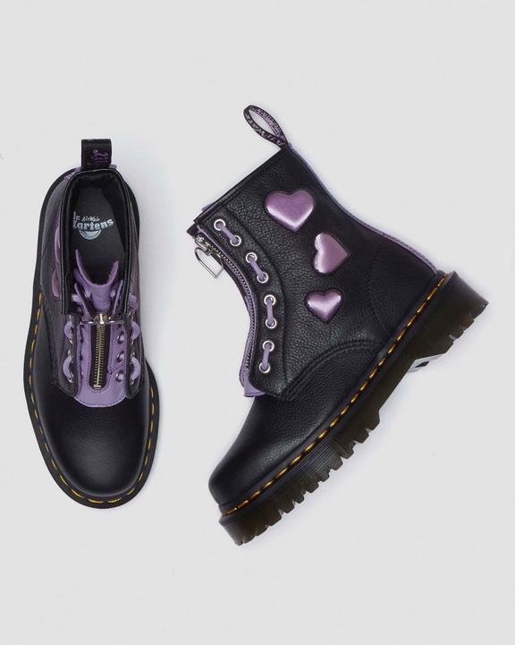 Dr. Martens 1460 Zip Heart Virgina Satin Lux Lace Up Boots Black/Purple | SN-DM84315