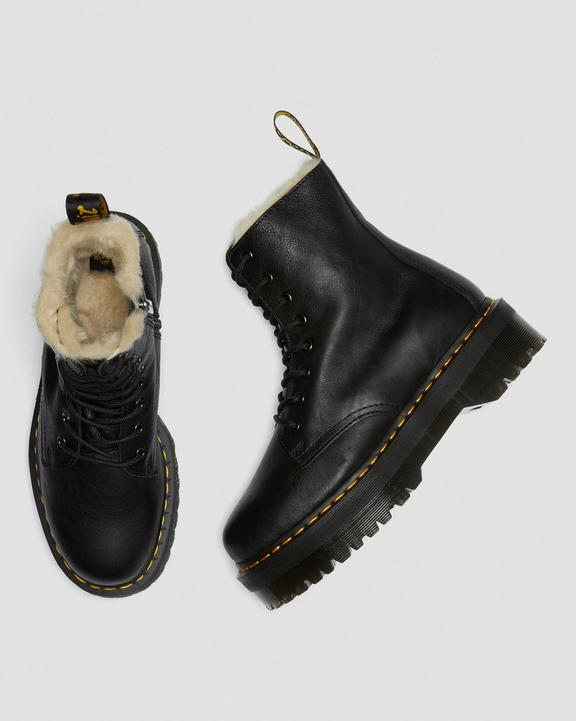 Dr. Martens Jadon Boot Leather Faux Fur Lined Platforms Czarne | SN-DM84151