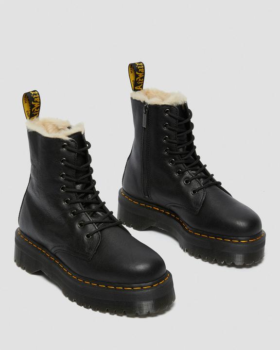 Dr. Martens Jadon Boot Leather Faux Fur Lined Platforms Czarne | SN-DM84151