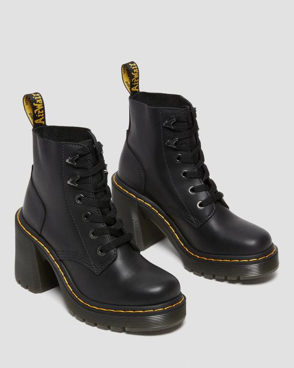 Dr. Martens Jesy Sendal Leather Lace Up Flared Heel Boots Czarne | SN-DM84247