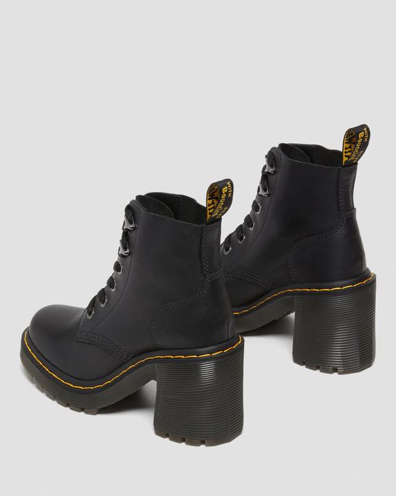 Dr. Martens Jesy Sendal Leather Lace Up Flared Heel Boots Czarne | SN-DM84247