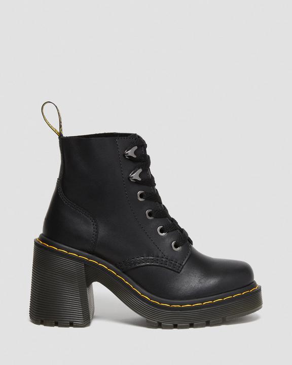 Dr. Martens Jesy Sendal Leather Lace Up Flared Heel Boots Czarne | SN-DM84247