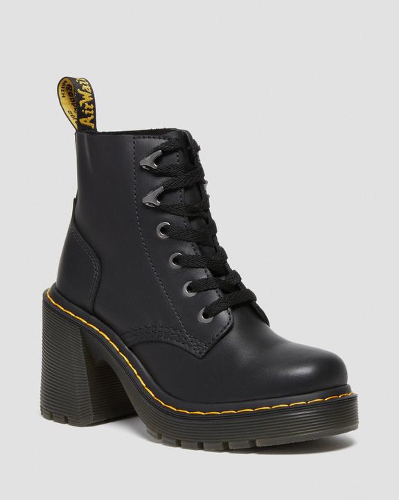 Dr. Martens Jesy Sendal Leather Lace Up Flared Heel Boots Czarne | SN-DM84247