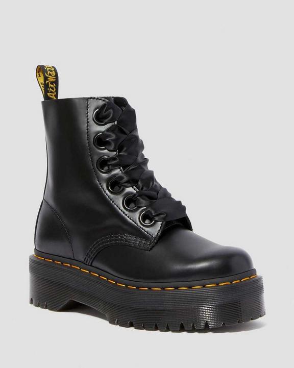 Dr. Martens Molly Leather Platform Boots Czarne | SN-DM84262