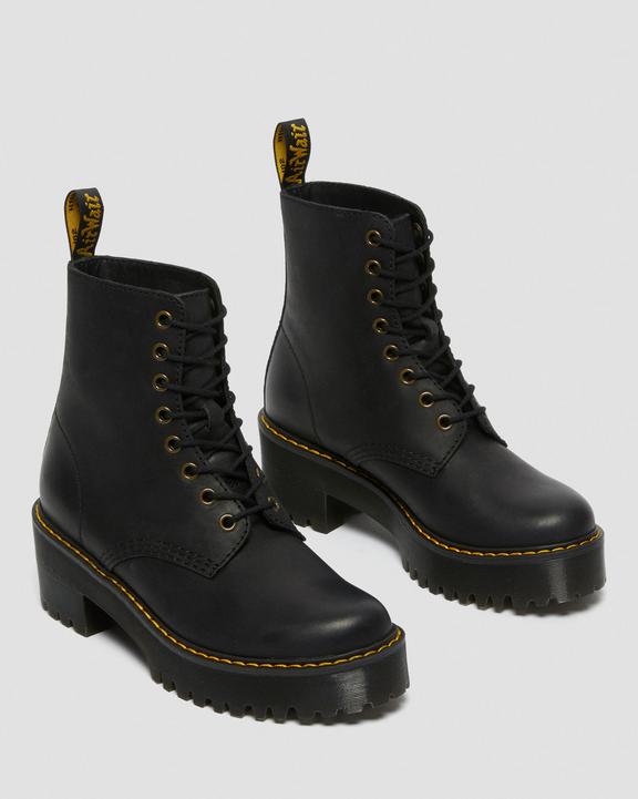 Dr. Martens Shriver Hi Wyoming Leather Heeled Boots Czarne | SN-DM84182