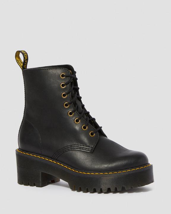 Dr. Martens Shriver Hi Wyoming Leather Heeled Boots Czarne | SN-DM84182