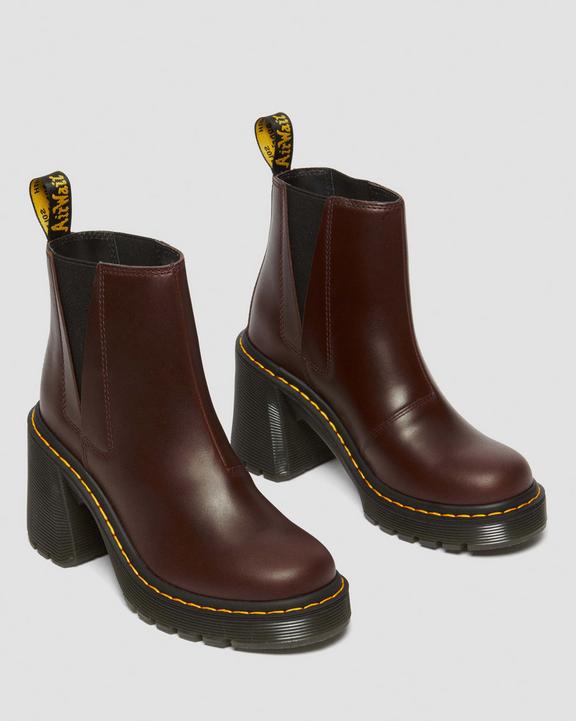 Dr. Martens Spence Pull Up Leather Flared Heel Chelsea Boots Ciemny Brązowe | SN-DM84240